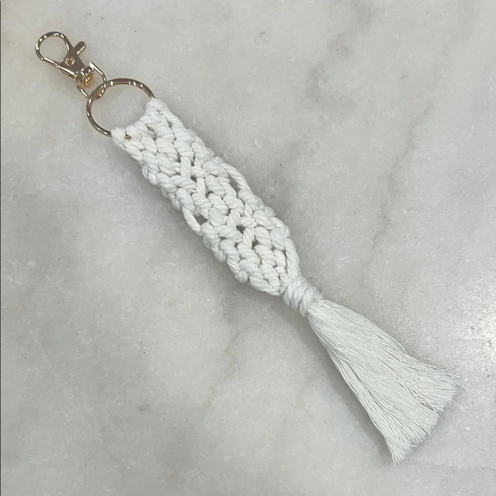 Chic White Macrame Keychain